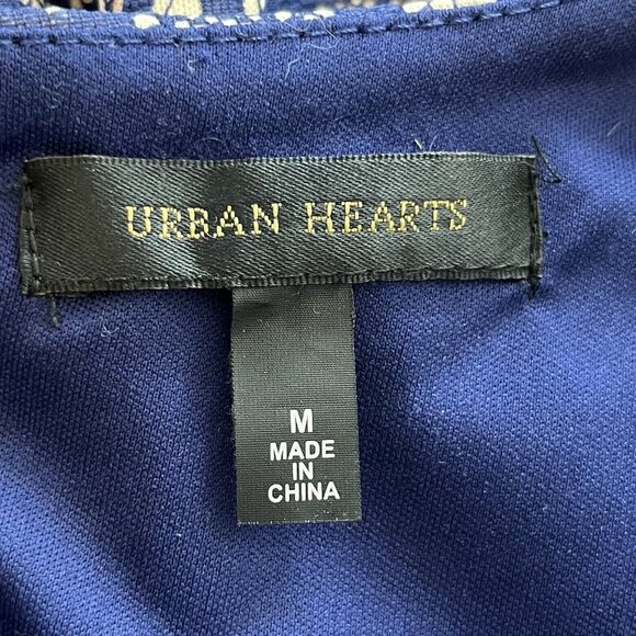 Urban Hearts Dress Womens Medium Blue Beige Lace Overlay Fit and Flare - Picture 6 of 8